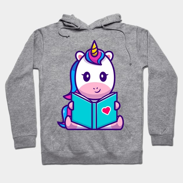 Cute Unicorn Reading Book Cartoon Hoodie by Catalyst Labs